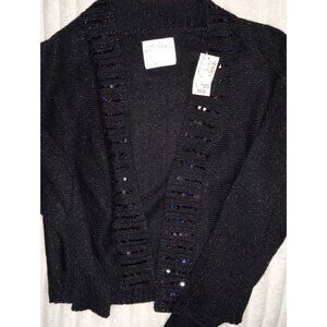 Justice Cardigan Open Front Sweater Girls Size 14 Black Sequin Sparkles